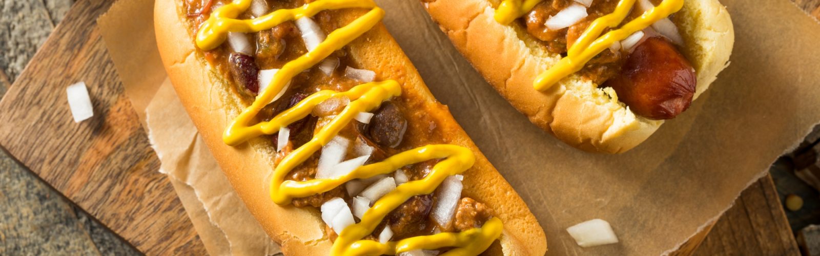 New York Style Chili Dog with Mustard and Onion